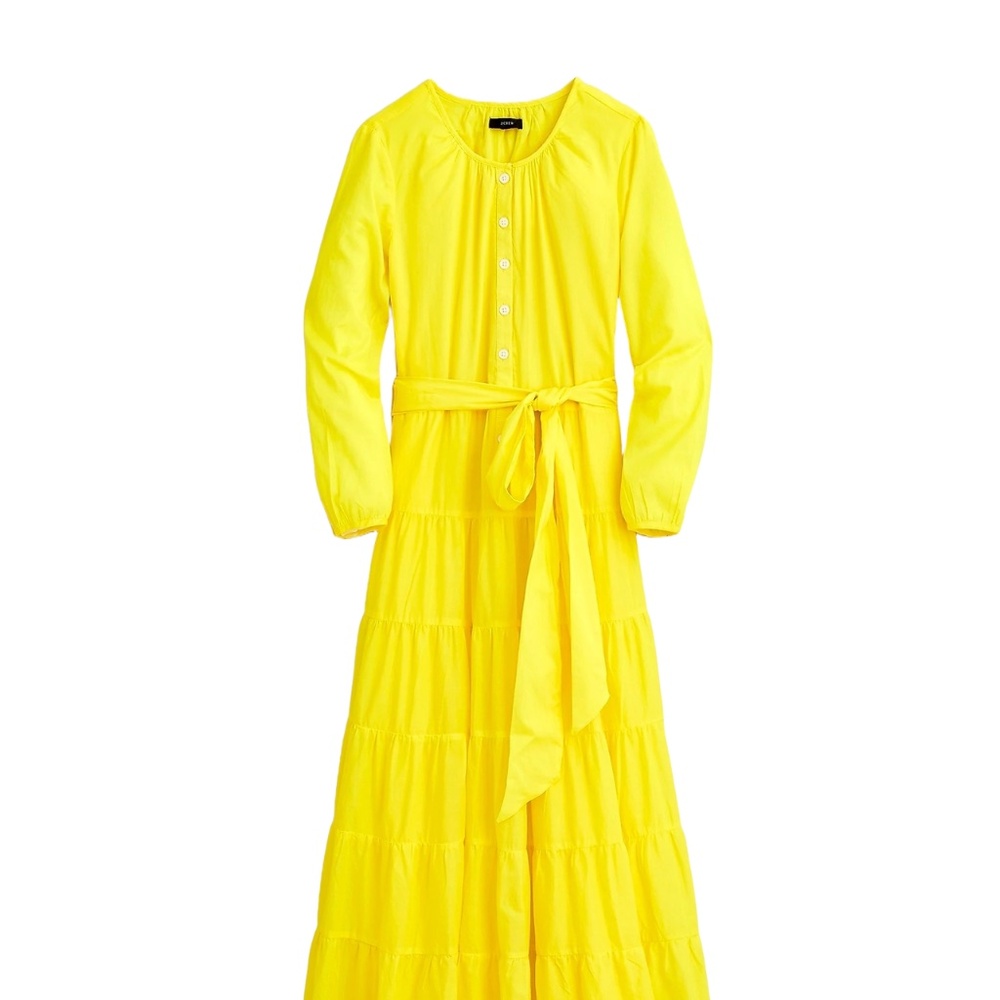 J.Crew Belted button-up tiered maxi dress yellow